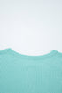 Button Henley Patchwork Textured Knit Balloon Sleeve Top Longline Casual